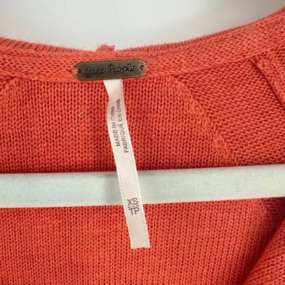 FREE PEOPLE Optimistic Linen Blend Hoodie Pullover Sweater XS Oversized Coral - Picture 6 of 12